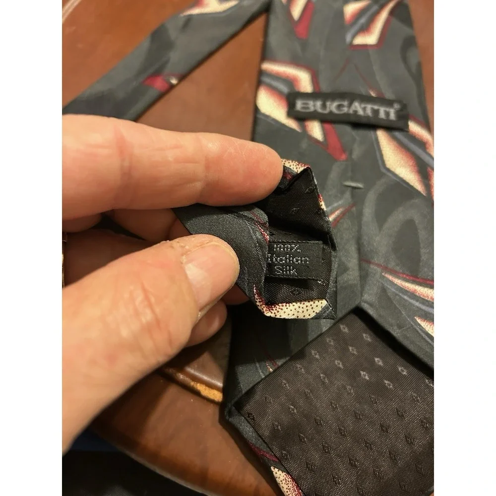 Bugatti Men's Black‎ 100% Italian Silk Tie Geometric Necktie